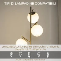 Lampada da Terra Moderna con 3 Punti Luce in Acciaio e Vetro, Ø27x159 cm, Argento