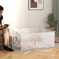 Recinto per Conigli, Cuccioli e Piccoli Animali Modulabile in Metallo e PP, 12 Pannelli da 35x45cm Bianco