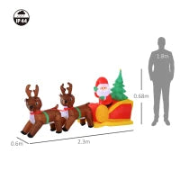 Gonfiabile di Babbo Natale con Slitta e Renne, Autogonfiabile Elettrico, Impermeabile e Resistente, Lungo 2.3 Metri