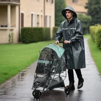 Passeggino per Cani Piccoli Pieghevole a 3 Ruote con Copertura Antipioggia e Cestino, Verde