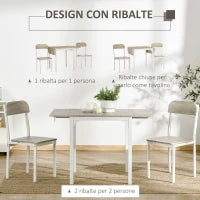 Set con Tavolo Pieghevole e 2 Sedie da Pranzo in Legno e Metallo, Colore Legno