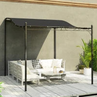 Pergola da Giardino 2.5 x 3 m, Montata a Parete, Impermeabile, Struttura in Metallo, Fori di Drenaggio, Copertura Parasole, Grigio Scuro