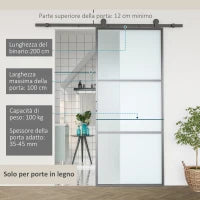 Kit Porta Scorrevole in Acciaio con Binari, Fermi e Guide, 200x40x0.6 cm, Nero