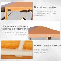 Tenda Gazebo da Giardino Pieghevole con Zanzariera, Struttura in Metallo Copertura PE, 395x295cm, Marrone