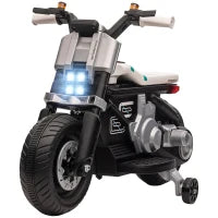 Moto Elettrica per Bambini 3-5 Anni in PP e Metallo con Rotelle, Clacson e Musica, 86x44x58 cm, Bianca e Nera