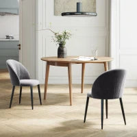 Set da 2 Sedie da Pranzo in Velluto Imbottite con Schienale a Conchiglia e Gambe in Metallo, Grigio