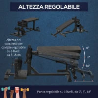 Squat Machine 3 in 1 con Altezza Regolabile e Panca Inclinabile in Acciaio, 100x58x46cm, Nero