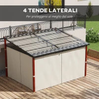Pergola con Tende Laterali e Tetto Retrattile in PC, in Alluminio e Metallo, 345x300x215-255 cm, Crema