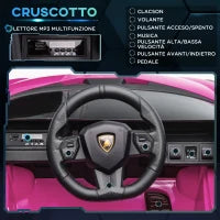 Macchina Elettrica per Bambini 3-5 Anni Lamborghini 12V con Telecomando e Velocità 3-5km/h, Rosa