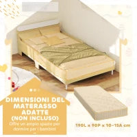 Letto per Bambini 3-10 Anni Basso con Sponde Laterali Alte, in Legno, 194.8x103x60.5 cm, Bianco e color Legno