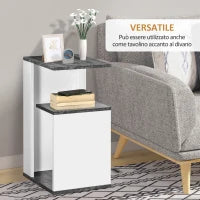 Set 2 Comodini Moderni dal Design Irregolare con Ripiano Aperto in Truciolato, 35x29.5x60 cm, Grigio e Bianco