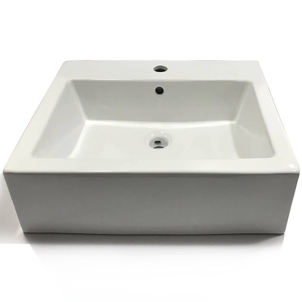Lavabo da appoggio ceramica bianco rettangolare lavandino bagno 58x46x16 cm