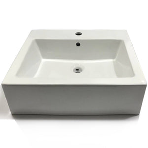 Lavabo da appoggio ceramica bianco rettangolare lavandino bagno 58x46x16 cm