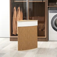 Cesto Portabiancheria Angolare in Bambù da 55L con Sacco Estraibile e Coperchio Removibile, 35x35x60 cm, Marrone