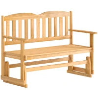 Panchina da Giardino a Dondolo da 2 Posti con Braccioli in Legno di Abete, 132x51x95.5cm, Colore Legno