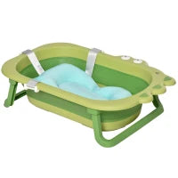Vaschetta Bagnetto Pieghevole per Bambini 0-3 Anni con Cuscino Regolabile Azzurro e Piedini Antiscivolo, 80x53.9x20.8cm Verde