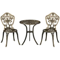 Set da Bistrot per Giardino in Alluminio, Set da Giardino da 3 Pezzi con 2 Sedie e Tavolo Rotondo, Imitazione Ferro Battuto, Bronzo