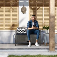 Panchina da Giardino da 2 Posti, Panca Portatrucchi 160L in Rattan PE con 2 Cuscini, 112 x 62 x 82 cm, Grigio