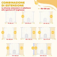 Cancelletto per Cani Estensibile con Porta a Chiusura Automatica, in Metallo e ABS, 75-131x76 cm, Bianco