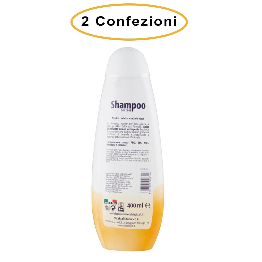 Vitakraft shampoo neutro per cani di tutte le razze profumo lavanda 2 confezioni da 250 ml