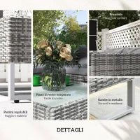Set da Giardino 4 Pezzi con 2 Divani 2 Posti, Tavolino da Caffè e Tavolino Alto, in Acciaio e Rattan