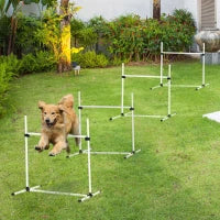 Set di 4 Ostacoli Agility Dog per Addestramento Cani con Sacca di Trasporto, Altezza delle Barre Orizzontali Regolabili, 99x65x94cm