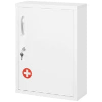 kleankin Armadietto Medicinali a 3 Ripiani con Serratura e 2 Chiavi, in Acciaio, 40x15x53.5 cm, Bianco