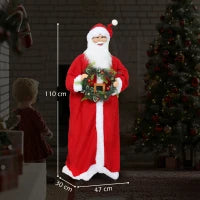 Statuetta di Babbo Natale in piedi, con attivazione vocale, musica festosa, braccia flessibili, 110 cm, rosso