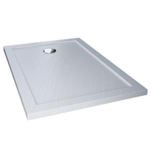 Piatto Doccia Slim 80x140x4 cm Rettangolare Acrilico Bordato Bianco Effetto Pietra mod. Flower