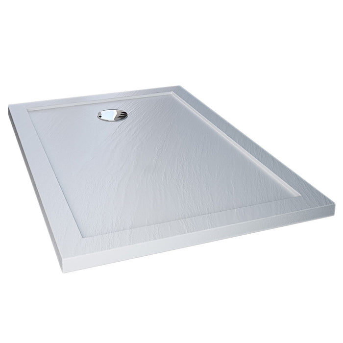 Piatto Doccia Slim 80x140x4 cm Rettangolare Acrilico Bordato Bianco Effetto Pietra mod. Flower