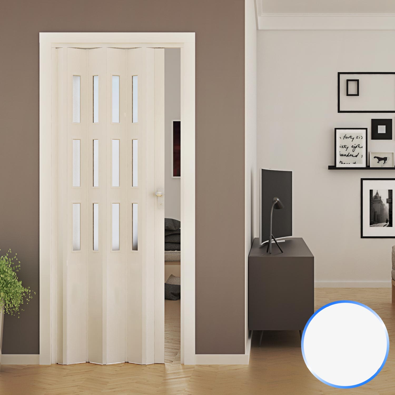 Porta a Soffietto da Interno in PVC Bianca Vetro Satinato 88 5x214 cm mod. Luciana