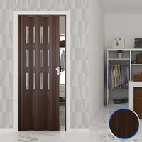 Porta a Soffietto da Interno in PVC Noce Mansonia Vetro Trasparente 88 5x214 cm mod. Luciana