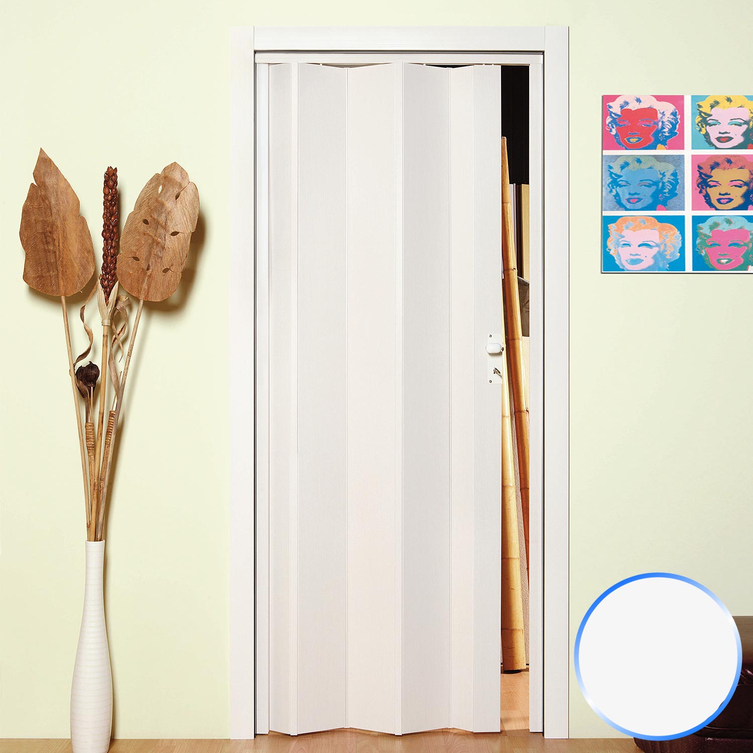 Porta a Soffietto da Interno in PVC Bianco Pastello 83x214 cm mod. Maya