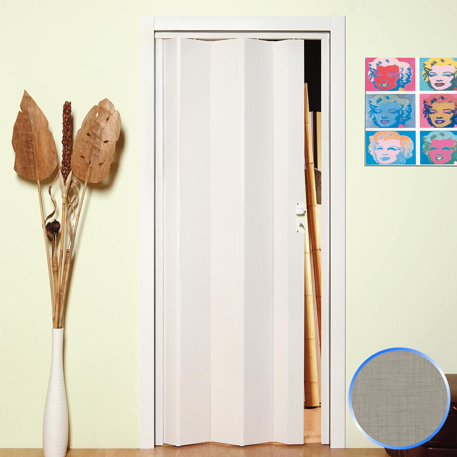 Porta a Soffietto da Interno in PVC Tessuto Grigio 83x214 cm mod. Maya