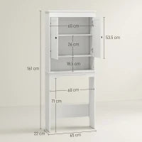 Mobile sopra WC con 3 Mensole Chiuse e Ripiano Aperto, in Legno, 65x22x161 cm, Bianco