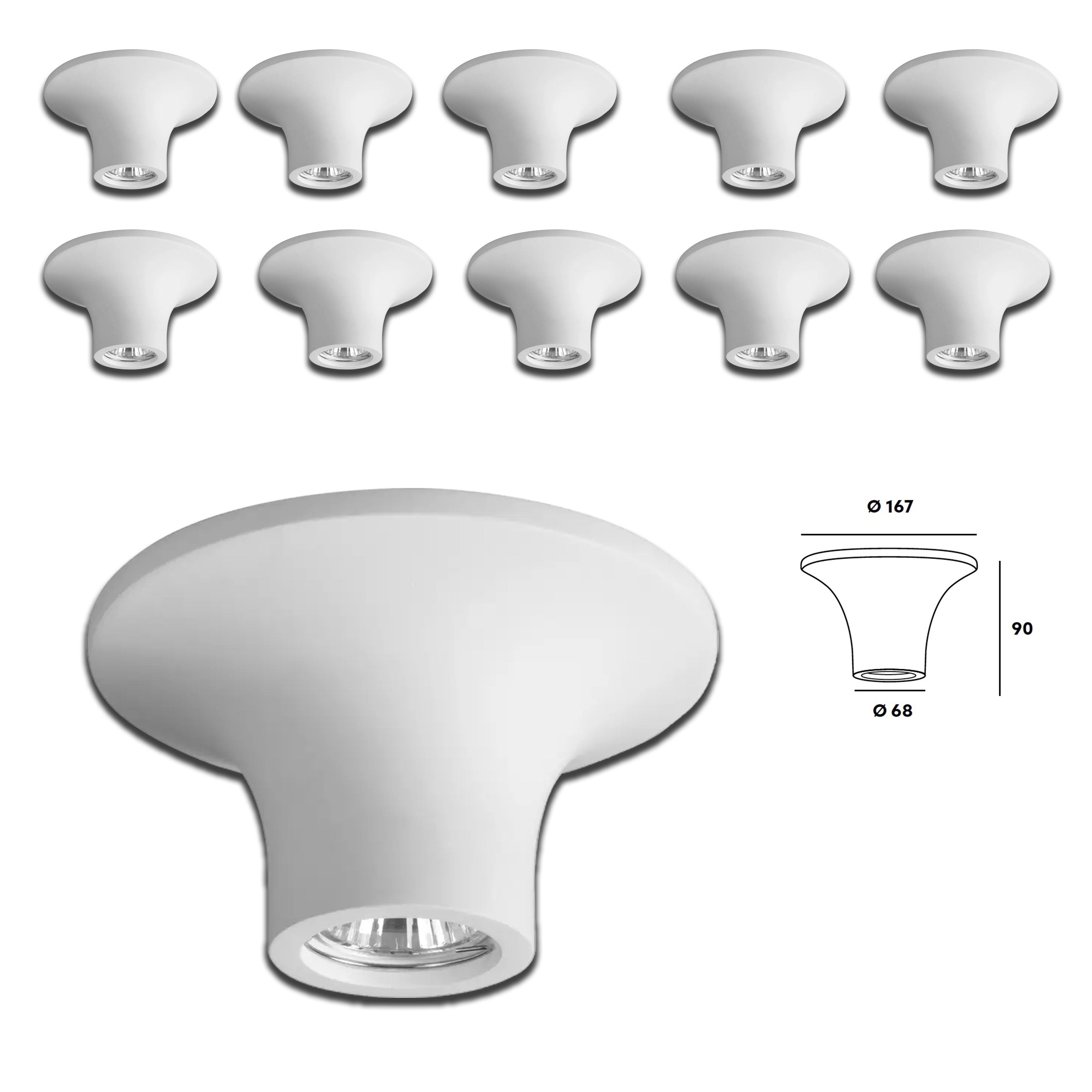 *STOCK* n.10 Portafaretti In Gesso Ceramico Cono 167x90x68mm 40W GU10 IP20