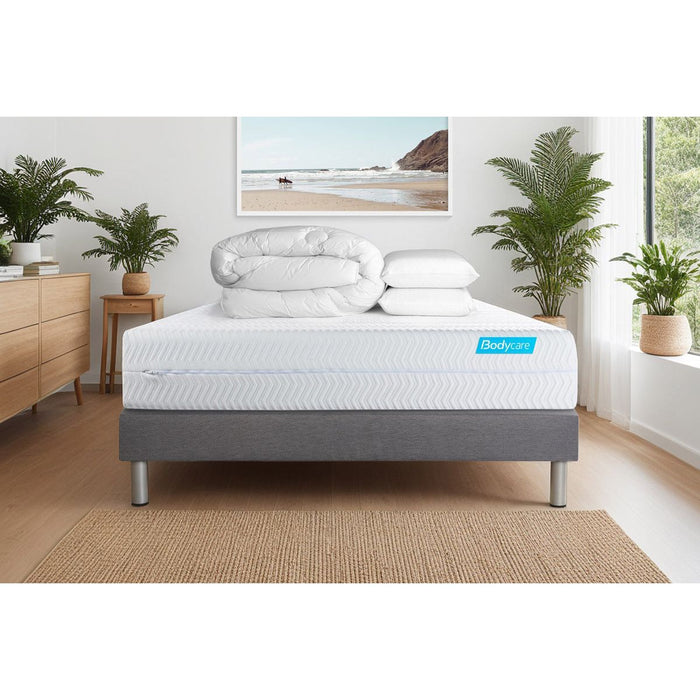 Pacchetto letto completo - Materasso 140x190cm + Box spring con doghe (kit) + 2 cuscini + Piumino - Biocare