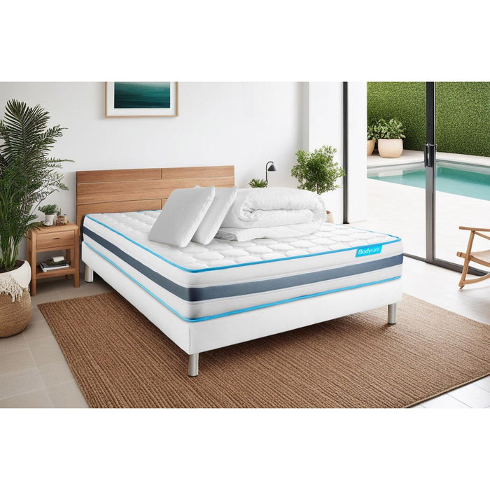 Pacchetto letto completo - Materasso 140x200cm + Box spring con doghe (kit) + 2 cuscini + Piumino - BodyFlex