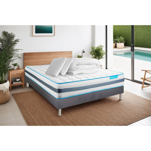 Pacchetto letto completo - Materasso 140x190cm + Box spring con doghe (kit) + 2 cuscini + Piumino - BodyFlex