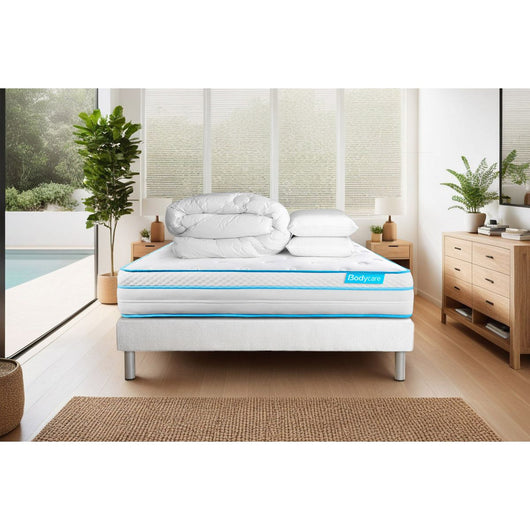 Pacchetto letto completo - Materasso 160x200cm + Box spring con doghe (kit) + 2 cuscini + Piumino - BodyMax