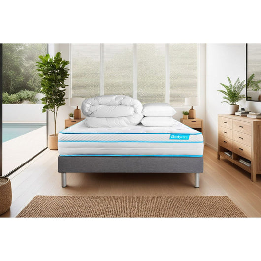Pacchetto letto completo - Materasso 140x190cm + Box spring con doghe (kit) + 2 cuscini + Piumino - BodyMax