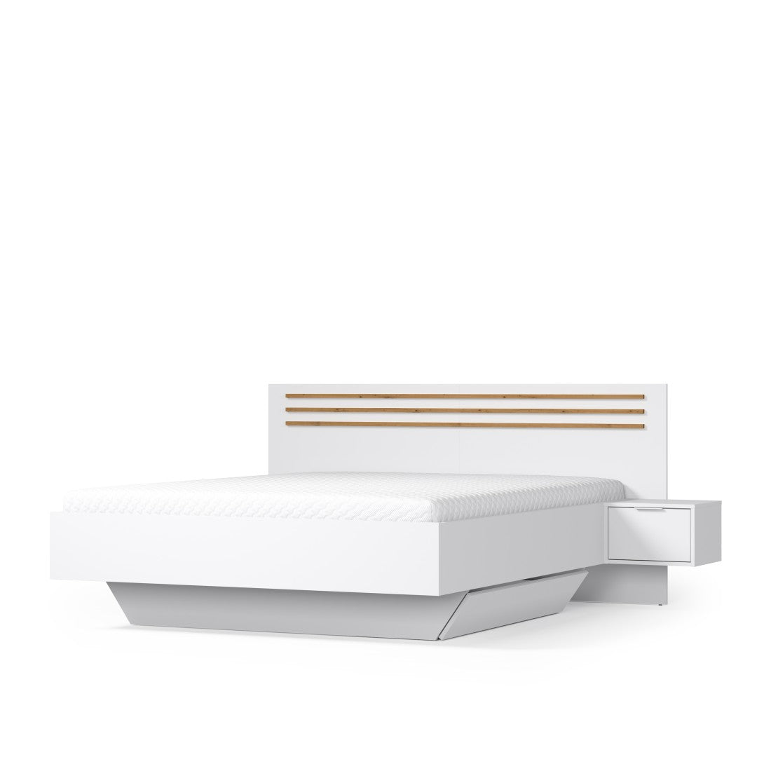 Pack letto FLORENCE – 160x200 cm – Con rete + 2 cassetti – Comodini integrati – Bianco e rovere