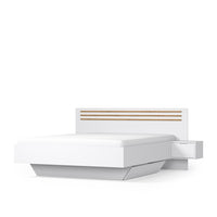 Pack letto FLORENCE – 160x200 cm – Con rete + 2 cassetti – Comodini integrati – Bianco e rovere