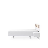 Pack letto FLORENCE – 160x200 cm – Con rete + 2 cassetti – Comodini integrati – Bianco e rovere