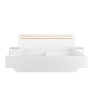 Pack letto FLORENCE – 180x200 cm – Con doghe + 2 cassetti – Comodini integrati – Bianco e rovere