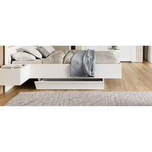 Pack letto FLORENCE – 180x200 cm – Con doghe + 2 cassetti – Comodini integrati – Bianco e rovere