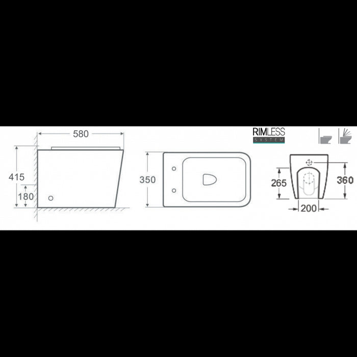 Confezione WC da banco senza brida NENY senza brida 58x41,5x35 cm