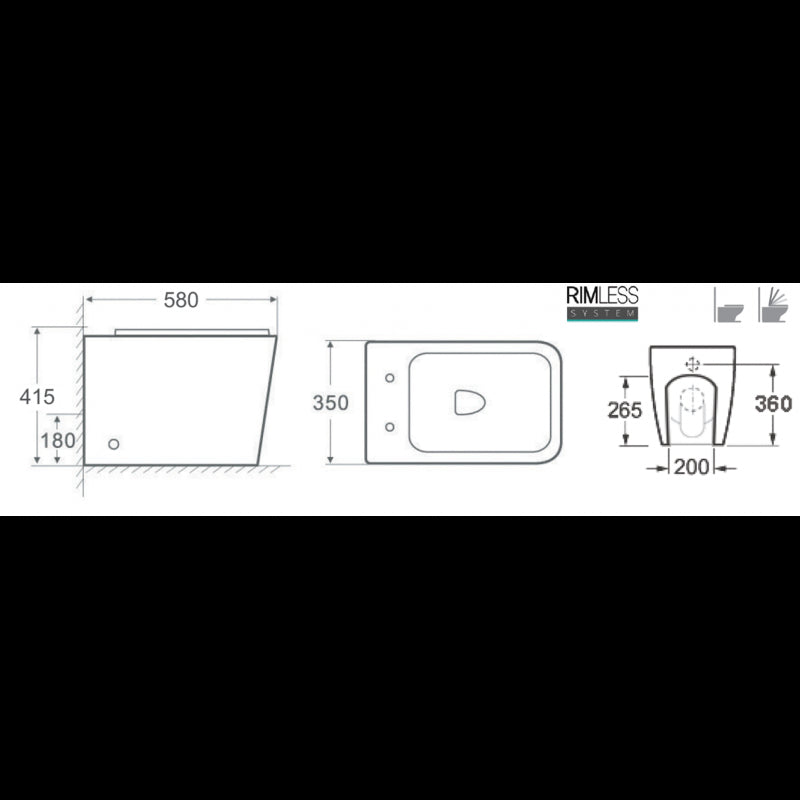 Confezione WC da banco senza brida NENY senza brida 58x41,5x35 cm