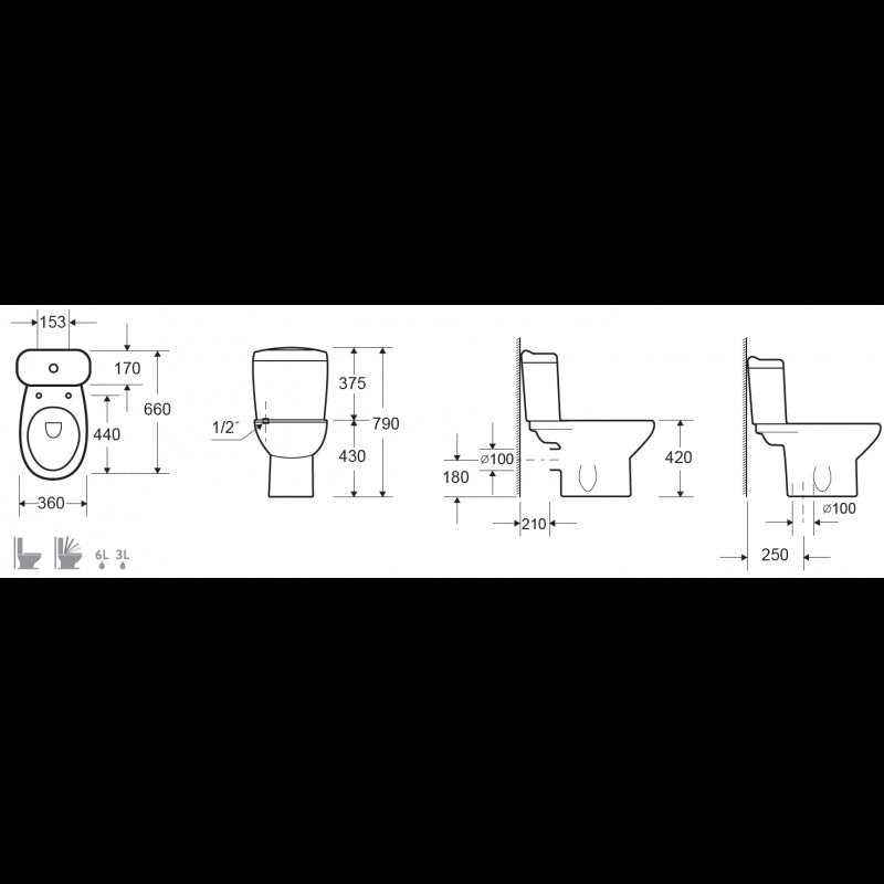 Pacchetto WC da appoggio SQUARE in porcellana con sedile freno a goccia