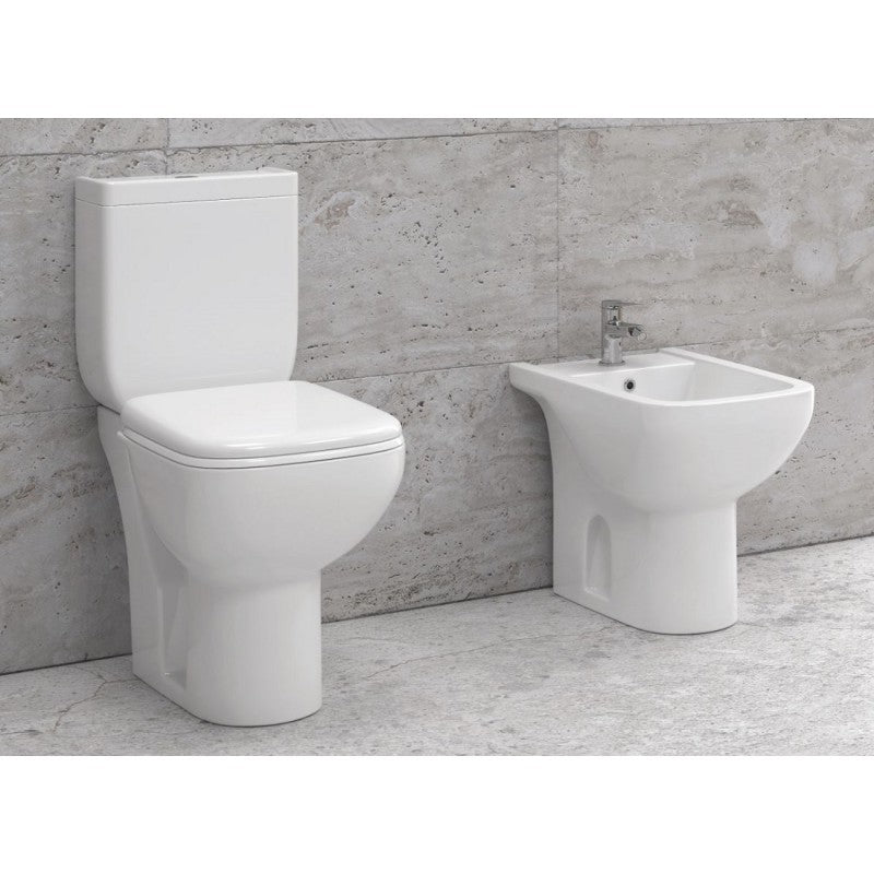 Pacchetto WC da appoggio SQUARE in porcellana con sedile freno a goccia